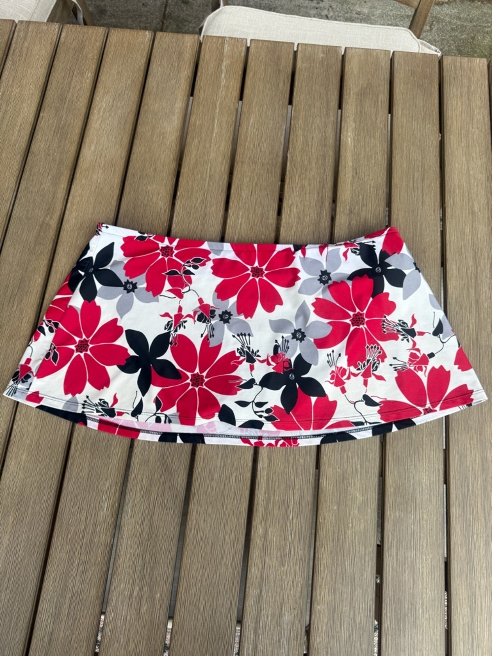 Catalina Red, Black & White Floral Skater Mini Skirt